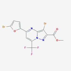 molecular formula C13H6Br2F3N3O3 B395527 Methyl 3-bromo-5-(5-bromofuran-2-yl)-7-(trifluoromethyl)pyrazolo[1,5-a]pyrimidine-2-carboxylate 