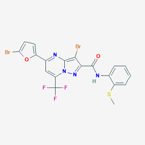 molecular formula C19H11Br2F3N4O2S B395529 3-bromo-5-(5-bromo-2-furyl)-N-[2-(methylsulfanyl)phenyl]-7-(trifluoromethyl)pyrazolo[1,5-a]pyrimidine-2-carboxamide 