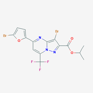 molecular formula C15H10Br2F3N3O3 B395530 Propan-2-yl 3-bromo-5-(5-bromofuran-2-yl)-7-(trifluoromethyl)pyrazolo[1,5-a]pyrimidine-2-carboxylate 