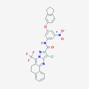 molecular formula C31H21ClF3N5O4 B395533 11-chloro-N-[3-(2,3-dihydro-1H-inden-5-yloxy)-5-nitrophenyl]-7-(trifluoromethyl)-5,6-dihydrobenzo[h]pyrazolo[5,1-b]quinazoline-10-carboxamide 