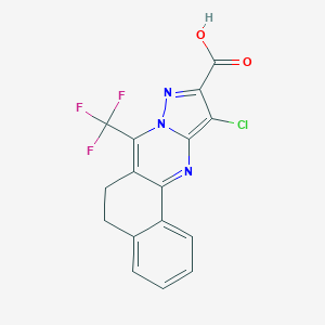 molecular formula C16H9ClF3N3O2 B395538 11-Chloro-7-(trifluoromethyl)-5,6-dihydrobenzo[h]pyrazolo[5,1-b]quinazoline-10-carboxylic acid 