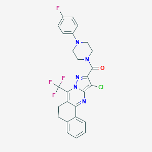 molecular formula C26H20ClF4N5O B395541 11-Chloro-10-{[4-(4-fluorophenyl)-1-piperazinyl]carbonyl}-7-(trifluoromethyl)-5,6-dihydrobenzo[h]pyrazolo[5,1-b]quinazoline 