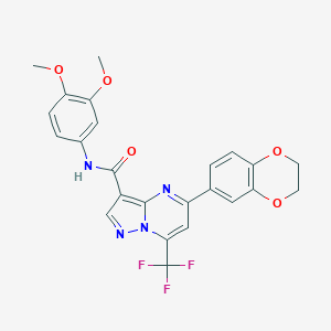 molecular formula C24H19F3N4O5 B395545 5-(2,3-dihydro-1,4-benzodioxin-6-yl)-N-(3,4-dimethoxyphenyl)-7-(trifluoromethyl)pyrazolo[1,5-a]pyrimidine-3-carboxamide 