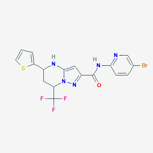 molecular formula C17H13BrF3N5OS B395546 N-(5-bromo-2-pyridinyl)-5-(2-thienyl)-7-(trifluoromethyl)-4,5,6,7-tetrahydropyrazolo[1,5-a]pyrimidine-2-carboxamide 
