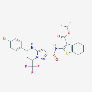 molecular formula C26H26BrF3N4O3S B395548 Isopropyl 2-({[5-(4-bromophenyl)-7-(trifluoromethyl)-4,5,6,7-tetrahydropyrazolo[1,5-a]pyrimidin-2-yl]carbonyl}amino)-4,5,6,7-tetrahydro-1-benzothiophene-3-carboxylate 
