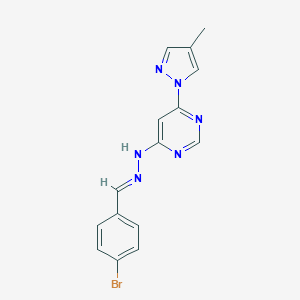 molecular formula C15H13BrN6 B395558 4-bromobenzaldehyde [6-(4-methyl-1H-pyrazol-1-yl)-4-pyrimidinyl]hydrazone 