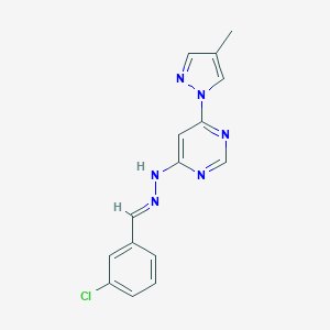 molecular formula C15H13ClN6 B395559 3-chlorobenzaldehyde [6-(4-methyl-1H-pyrazol-1-yl)-4-pyrimidinyl]hydrazone 
