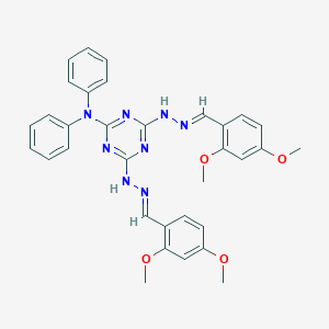 molecular formula C33H32N8O4 B395571 2,4-Dimethoxybenzaldehyde [4-[2-(2,4-dimethoxybenzylidene)hydrazino]-6-(diphenylamino)-1,3,5-triazin-2-yl]hydrazone 