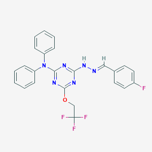 molecular formula C24H18F4N6O B395578 4-Fluorobenzaldehyde [4-(diphenylamino)-6-(2,2,2-trifluoroethoxy)-1,3,5-triazin-2-yl]hydrazone 