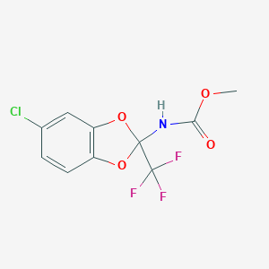 molecular formula C10H7ClF3NO4 B395595 Methyl 5-chloro-2-(trifluoromethyl)-1,3-benzodioxol-2-ylcarbamate 