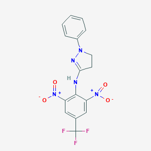 molecular formula C16H12F3N5O4 B395596 N-[2,6-dinitro-4-(trifluoromethyl)phenyl]-2-phenyl-3,4-dihydropyrazol-5-amine 