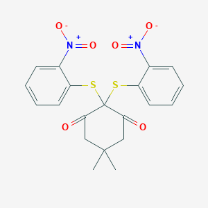 molecular formula C20H18N2O6S2 B395599 2,2-Bis({2-nitrophenyl}sulfanyl)-5,5-dimethyl-1,3-cyclohexanedione 