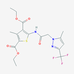 molecular formula C18H20F3N3O5S B395602 diethyl 3-methyl-5-({[5-methyl-3-(trifluoromethyl)-1H-pyrazol-1-yl]acetyl}amino)-2,4-thiophenedicarboxylate 