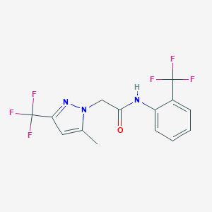 molecular formula C14H11F6N3O B395607 2-[5-methyl-3-(trifluoromethyl)-1H-pyrazol-1-yl]-N-[2-(trifluoromethyl)phenyl]acetamide 