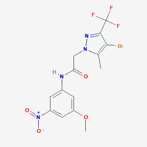 molecular formula C14H12BrF3N4O4 B395608 2-[4-bromo-5-methyl-3-(trifluoromethyl)-1H-pyrazol-1-yl]-N-(3-methoxy-5-nitrophenyl)acetamide 