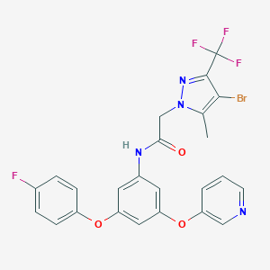 molecular formula C24H17BrF4N4O3 B395613 2-[4-bromo-5-methyl-3-(trifluoromethyl)-1H-pyrazol-1-yl]-N-[3-(4-fluorophenoxy)-5-(3-pyridinyloxy)phenyl]acetamide 