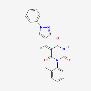 molecular formula C21H16N4O3 B3956229 1-(2-methylphenyl)-5-[(1-phenyl-1H-pyrazol-4-yl)methylene]-2,4,6(1H,3H,5H)-pyrimidinetrione 