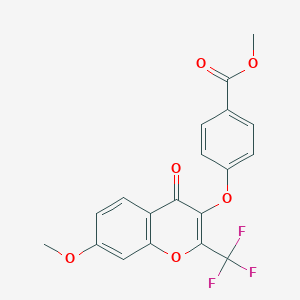 molecular formula C19H13F3O6 B395625 methyl 4-{[7-methoxy-4-oxo-2-(trifluoromethyl)-4H-chromen-3-yl]oxy}benzoate 