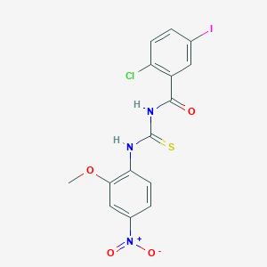 molecular formula C15H11ClIN3O4S B3956260 2-chloro-5-iodo-N-{[(2-methoxy-4-nitrophenyl)amino]carbonothioyl}benzamide 