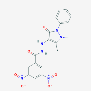 molecular formula C18H16N6O6 B395628 N'-(1,5-dimethyl-3-oxo-2-phenyl-2,3-dihydro-1H-pyrazol-4-yl)-3,5-bisnitrobenzohydrazide 