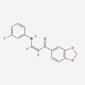 molecular formula C16H12FNO3 B3956324 1-(1,3-benzodioxol-5-yl)-3-[(3-fluorophenyl)amino]-2-propen-1-one 