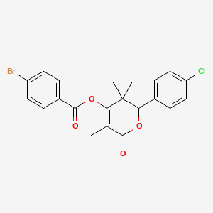 2-(4-chlorophenyl)-3,3,5-trimethyl-6-oxo-3,6-dihydro-2H-pyran-4-yl 4-bromobenzoate