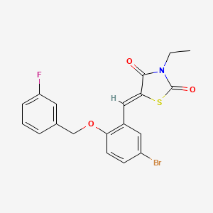 molecular formula C19H15BrFNO3S B3956359 5-{5-bromo-2-[(3-fluorobenzyl)oxy]benzylidene}-3-ethyl-1,3-thiazolidine-2,4-dione 