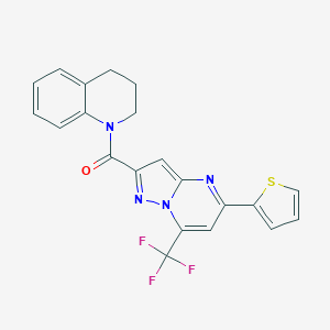 molecular formula C21H15F3N4OS B395645 (3,4-Dihydro-2H-quinolin-1-yl)-(5-thiophen-2-yl-7-trifluoromethyl-pyrazolo[1,5-a]pyrimidin-2-yl)-methanone 