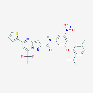 molecular formula C28H22F3N5O4S B395647 N-[3-nitro-5-(2-isopropyl-5-methylphenoxy)phenyl]-5-(2-thienyl)-7-(trifluoromethyl)pyrazolo[1,5-a]pyrimidine-2-carboxamide 