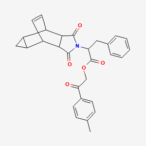 2-(4-methylphenyl)-2-oxoethyl 2-(3,5-dioxo-4-azatetracyclo[5.3.2.0~2,6~.0~8,10~]dodec-11-en-4-yl)-3-phenylpropanoate