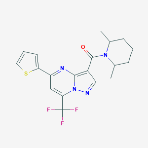 molecular formula C19H19F3N4OS B395663 3-[(2,6-Dimethyl-1-piperidinyl)carbonyl]-5-(2-thienyl)-7-(trifluoromethyl)pyrazolo[1,5-a]pyrimidine 