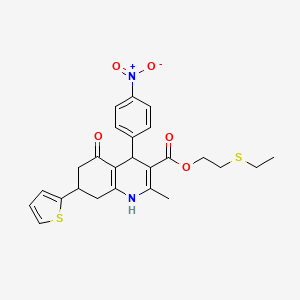 molecular formula C25H26N2O5S2 B3956765 2-(ethylthio)ethyl 2-methyl-4-(4-nitrophenyl)-5-oxo-7-(2-thienyl)-1,4,5,6,7,8-hexahydro-3-quinolinecarboxylate 