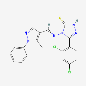 molecular formula C20H16Cl2N6S B3956814 5-(2,4-dichlorophenyl)-4-{[(3,5-dimethyl-1-phenyl-1H-pyrazol-4-yl)methylene]amino}-4H-1,2,4-triazole-3-thiol 