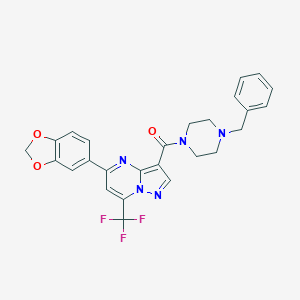 molecular formula C26H22F3N5O3 B395682 5-(1,3-Benzodioxol-5-yl)-3-[(4-benzyl-1-piperazinyl)carbonyl]-7-(trifluoromethyl)pyrazolo[1,5-a]pyrimidine 