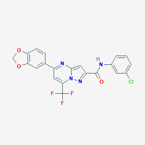 molecular formula C21H12ClF3N4O3 B395683 5-(1,3-benzodioxol-5-yl)-N-(3-chlorophenyl)-7-(trifluoromethyl)pyrazolo[1,5-a]pyrimidine-2-carboxamide 