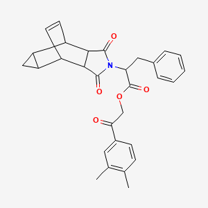molecular formula C30H29NO5 B3956832 2-(3,4-dimethylphenyl)-2-oxoethyl 2-(3,5-dioxo-4-azatetracyclo[5.3.2.0~2,6~.0~8,10~]dodec-11-en-4-yl)-3-phenylpropanoate 