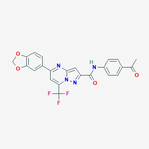 molecular formula C23H15F3N4O4 B395686 N-(4-acetylphenyl)-5-(1,3-benzodioxol-5-yl)-7-(trifluoromethyl)pyrazolo[1,5-a]pyrimidine-2-carboxamide 