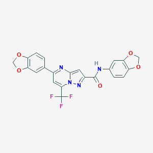 molecular formula C22H13F3N4O5 B395687 N,5-bis(1,3-benzodioxol-5-yl)-7-(trifluoromethyl)pyrazolo[1,5-a]pyrimidine-2-carboxamide 