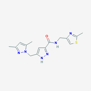 molecular formula C15H18N6OS B3956879 5-[(3,5-dimethyl-1H-pyrazol-1-yl)methyl]-N-[(2-methyl-1,3-thiazol-4-yl)methyl]-1H-pyrazole-3-carboxamide 