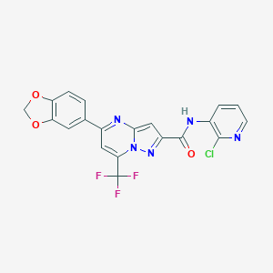 molecular formula C20H11ClF3N5O3 B395691 5-(1,3-benzodioxol-5-yl)-N-(2-chloropyridin-3-yl)-7-(trifluoromethyl)pyrazolo[1,5-a]pyrimidine-2-carboxamide 