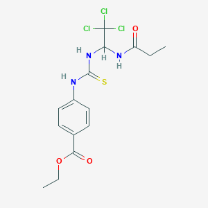 molecular formula C15H18Cl3N3O3S B3956923 ethyl 4-[({[2,2,2-trichloro-1-(propionylamino)ethyl]amino}carbonothioyl)amino]benzoate 