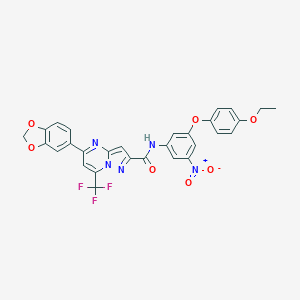 molecular formula C29H20F3N5O7 B395693 5-(1,3-benzodioxol-5-yl)-N-[3-(4-ethoxyphenoxy)-5-nitrophenyl]-7-(trifluoromethyl)pyrazolo[1,5-a]pyrimidine-2-carboxamide 