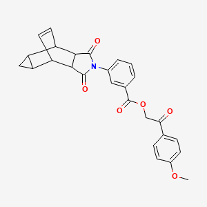 molecular formula C27H23NO6 B3956934 2-(4-methoxyphenyl)-2-oxoethyl 3-(3,5-dioxo-4-azatetracyclo[5.3.2.0~2,6~.0~8,10~]dodec-11-en-4-yl)benzoate 