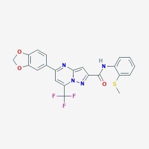 molecular formula C22H15F3N4O3S B395695 5-(1,3-benzodioxol-5-yl)-N-[2-(methylsulfanyl)phenyl]-7-(trifluoromethyl)pyrazolo[1,5-a]pyrimidine-2-carboxamide 