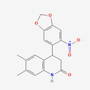 molecular formula C18H16N2O5 B3956987 6,7-dimethyl-4-(6-nitro-1,3-benzodioxol-5-yl)-3,4-dihydro-2(1H)-quinolinone CAS No. 430450-91-2