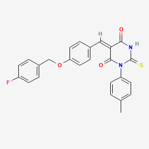 molecular formula C25H19FN2O3S B3956994 5-{4-[(4-fluorobenzyl)oxy]benzylidene}-1-(4-methylphenyl)-2-thioxodihydro-4,6(1H,5H)-pyrimidinedione 
