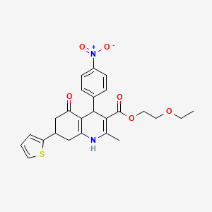 molecular formula C25H26N2O6S B3957015 2-ethoxyethyl 2-methyl-4-(4-nitrophenyl)-5-oxo-7-(2-thienyl)-1,4,5,6,7,8-hexahydro-3-quinolinecarboxylate 
