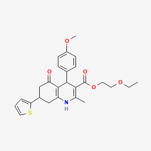molecular formula C26H29NO5S B3957019 2-ethoxyethyl 4-(4-methoxyphenyl)-2-methyl-5-oxo-7-(2-thienyl)-1,4,5,6,7,8-hexahydro-3-quinolinecarboxylate 