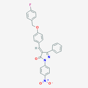 molecular formula C29H20FN3O4 B395702 4-{4-[(4-fluorobenzyl)oxy]benzylidene}-2-{4-nitrophenyl}-5-phenyl-2,4-dihydro-3H-pyrazol-3-one 