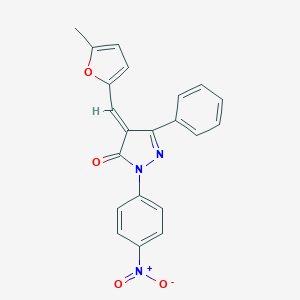 molecular formula C21H15N3O4 B395703 2-{4-nitrophenyl}-4-[(5-methyl-2-furyl)methylene]-5-phenyl-2,4-dihydro-3H-pyrazol-3-one 